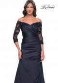 Picture of: Mermaid Satin Dress with Gathering and Off the Shoulder Top in Navy, Style: 30853, Detail Picture 9