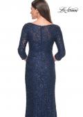 Picture of: Fitted Beaded Lace Evening Gown with Ruching in Navy, Style: 31721, Detail Picture 9