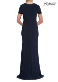 Picture of: Short Sleeve Jersey Gown with Sweetheart Neckline and Ruching in Navy, Style: 33146, Detail Picture 9
