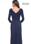Picture of: Ruched Long Dress with Ruffle Skirt Detail and Sleeves in Navy, Style: 30845, Detail Picture 10