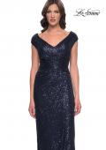 Picture of: Sequin Evening Dress with Ruching and V Neckline in Navy, Style: 30865, Detail Picture 11