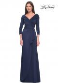 Picture of: Ruched Long Dress with Ruffle Skirt Detail and Sleeves in Navy, Style: 30845, Detail Picture 12