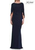 Picture of: Draped Cape Sleeve Jersey Gown with Ruched Bodice in Navy, Style: 33148, Detail Picture 12