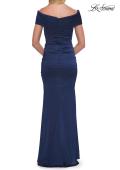 Picture of: Off-the-Shoulder Ruched Satin Evening Gown in Navy, Style: 33620, Detail Picture 12