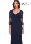 Picture of: Lace and Net Jersey Gown with Illusion Sleeves in Navy, Style: 30384, Detail Picture 13