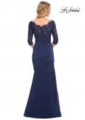 Picture of: Gathered Mermaid Satin Gown with Lace Top in Navy, Style: 24926, Back Picture