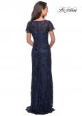 Picture of: Long Lace Dress with Rhinestones and Short Sleeves in Navy, Style: 26405, Back Picture