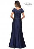 Picture of: V-neck Jersey Floor Length Gown with Short Sleeves in Navy, Style: 27033, Back Picture