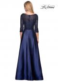 Picture of: Long Mikado Gown with Beaded Top and Pockets in Navy, Style: 27077, Back Picture