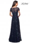 Picture of: Short Sleeve Long Sequin Dress with Sheer Neckline in Navy, Style: 27839, Back Picture
