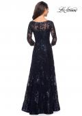 Picture of: Long Lace Dress with Sequins and Sheer 3/4 Sleeves in Navy, Style: 27885, Back Picture