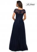Picture of: Beaded Lace Rhinestone A-line Evening Gown in Navy, Style: 27920, Back Picture