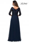 Picture of: Long Chiffon Evening Gown with Sequined Bodice in Navy, Style: 27998, Back Picture