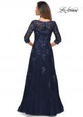 Picture of: Three Quarter Sleeve A-line Dress with Lace and Beads in Navy, Style: 28000, Back Picture