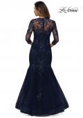 Picture of: Long Lace Mermaid Gown with Square Neckline in Navy, Style: 28033, Back Picture