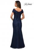 Picture of: Short Sleeve Lace Evening Dress with V Neckline in Navy, Style: 28099, Back Picture