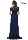 Picture of: Long Lace Evening Dress with Scallop Detailing and Rhinestones in Navy, Style: 28195, Back Picture