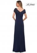Picture of: Short Sleeve Evening Dress with Beaded Neckline in Navy, Back Picture