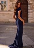 Picture of: Off the Shoulder Ruched Net Jersey Evening Dress in Navy, Style: 29558, Back Picture