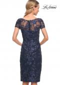 Picture of: Beautiful Short Dress with Illusion Top and Sleeve in Blue, Style: 29982, Back Picture