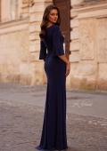 Picture of: Simple Evening Dress with Three Quarter Bell Sleeve and High Neckline in Navy, Style: 29999, Back Picture