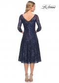 Picture of: Beautiful Lace Tea Length Gown with Three-Quarter Sleeves in Blue, Style: 30005, Back Picture