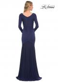Picture of: Ruched Jersey Evening Gown with Long Sleeves in Blue, Style: 30010, Back Picture