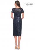 Picture of: Short Evening Dress with Intricate Beaded Sequin Design in Navy, Style: 30043, Back Picture