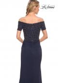 Picture of: Net Jersey Long Gown with Exquisite Beaded Design in Blue, Style: 30057, Back Picture