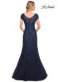 Picture of: Lace and Tulle Mermaid Gown with Cap Sleeves in Blue, Style: 30269, Back Picture