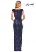 Picture of: Sequin Long Evening Dress with Ruching and V Neck in Blue, Style: 30326, Back Picture