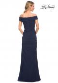 Picture of: Long Ruched Gown with Off the Shoulder Top in Blue, Style: 30363, Back Picture