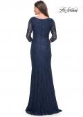 Picture of: Stretch Lace Evening Dress with Ruching in Navy, Style: 30379, Back Picture
