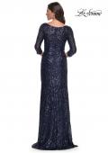 Picture of: Print Sequin Gown with High Neckline and Sleeves in Navy, Style: 30807, Back Picture