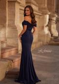 Picture of: Chic Off the Shoulder Gown with Side Pleating in Navy, Style: 30846, Back Picture