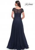 Picture of: Beaded A-Line Dress with Illusion Neckline and Sleeves in Navy, Style: 30852, Back Picture
