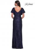 Picture of: Sequin Stretch Evening Dress with High Neckline and Dolman Sleeves in Navy, Style: 30885, Back Picture