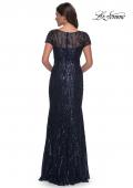 Picture of: Beaded Print Fitted Evening Dress with Illusion Neckline in Navy, Style: 31005, Back Picture