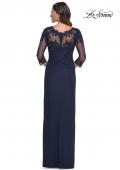 Picture of: Long Jersey Evening Dress with Lace Detail Neckline and Sleeves in Navy, Style: 31093, Back Picture