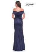 Picture of: Off the Shoulder Stretch Satin Evening Dress in Navy, Style: 31621, Back Picture
