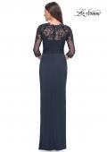 Picture of: Long Jersey Evening Dress with Lace Sleeves in Navy, Style: 31659, Back Picture
