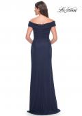 Picture of: Off the Shoulder Jersey Evening Gown with Ruching in Navy, Style: 31677, Back Picture