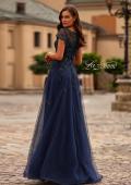 Picture of: Gorgeous Gown with Beaded Lace Applique in Navy, Style: 31692, Back Picture