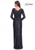 Picture of: Long Sleeve Sequin Evening Dress with Ruching in Navy, Style: 31698, Back Picture