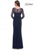Picture of: Evening Gown with Illusion Rhinestone Sleeves in Navy, Style: 31777, Back Picture