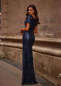 Picture of: Empire Waist Evening Dress with Print Sequin Design in Navy, Style: 31787, Back Picture