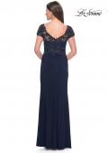 Picture of: Chic Jersey and Lace Evening Dress with Short Sleeves in Navy, Style: 31805, Back Picture