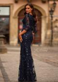 Picture of: Three Quarter Sleeve Sequin Lace Mother of the Bride Dress in Navy, Style: 31836, Back Picture