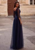 Picture of: Rhinestone Tulle Gown with Full Skirt and Ruched Bodice in Navy, Style: 32460, Back Picture