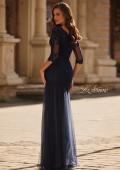 Picture of: Tulle Evening Gown with Trumpet Skirt and Lace Illusion Sleeves in Navy, Style: 32610, Back Picture